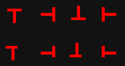 Four orientations of a symmetric real victim above four orientations of an offset decoy victim